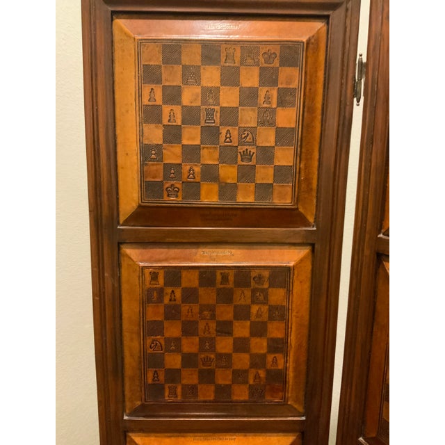 Wood 1980s Dark Wood Chessboard 3 Panel Room Divider For Sale - Image 7 of 12
