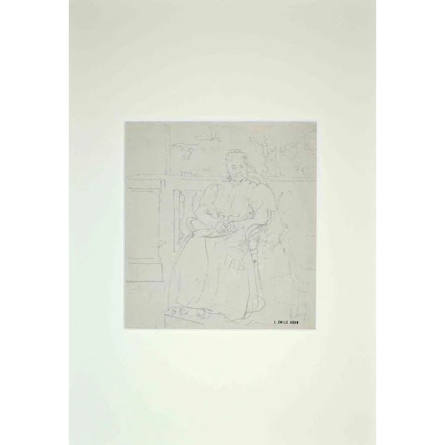 Louis Emile Adan, Portrait of a Lady on a Terrace, Original Drawing, 1930s For Sale - Image 3 of 3