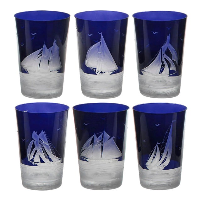 ARTEL Golden Age of Yachting Collection Sailboats Set of Tumblers in Ink - Set of 6 For Sale