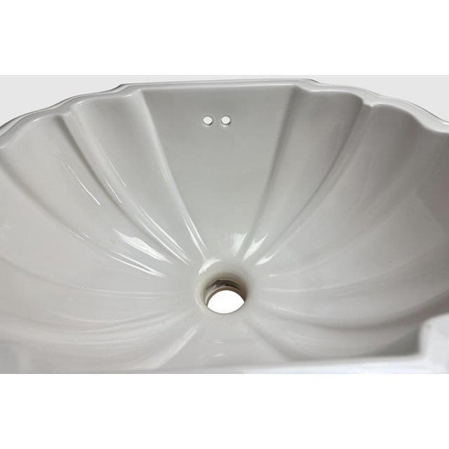 Hollywood Regency Vintage Sherle Wagner Scalloped White Porcelain Drop-in Sink Basin Fluted Hollywood Regency For Sale - Image 3 of 15