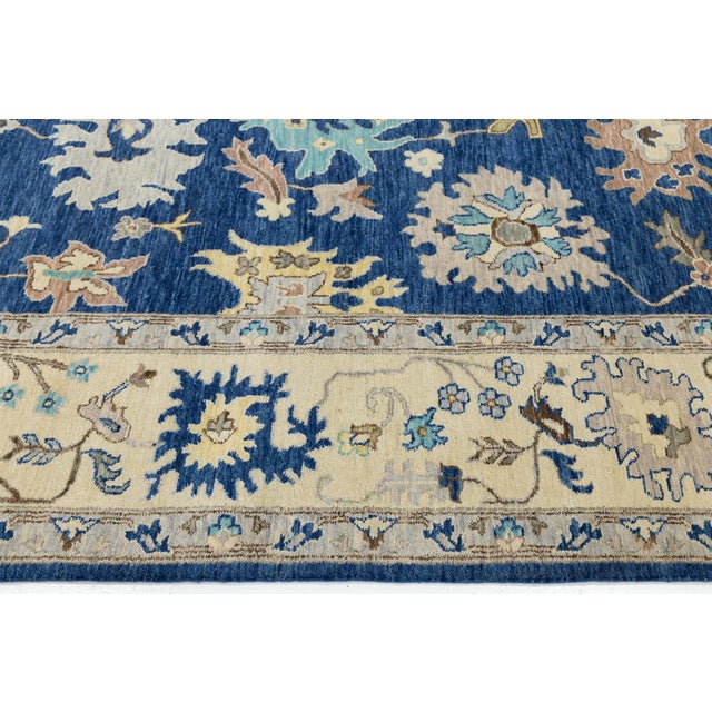 Contemporary Hand-Knotted Wool Modern Oushak Style Area Rug in Indigo Blue For Sale - Image 9 of 12