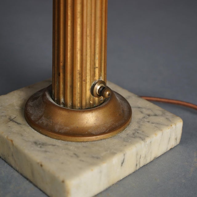 Antique Argand Sinumbra Bronze & Brass Solar Lamp with Opalescent Glass Shade For Sale - Image 11 of 12