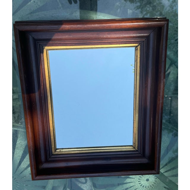 Brown Early 20th Century American Walnut Wood With Gold Gilt Framed Wall Mirror For Sale - Image 8 of 12