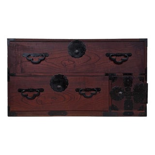 Low Antique Japanese Kimono Tansu Cabinet, 1910s For Sale