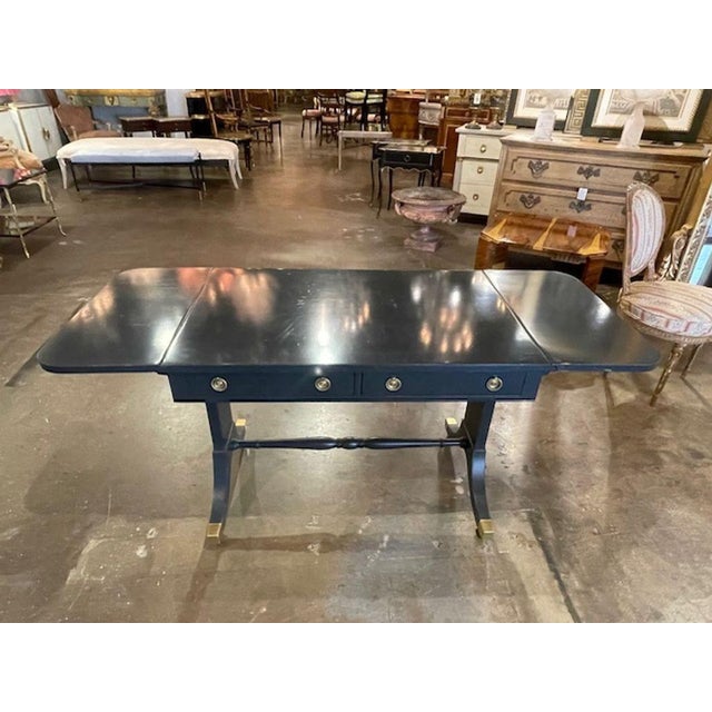 Vintage Baker Navy Lacquered Drop Leaf Table For Sale - Image 10 of 10