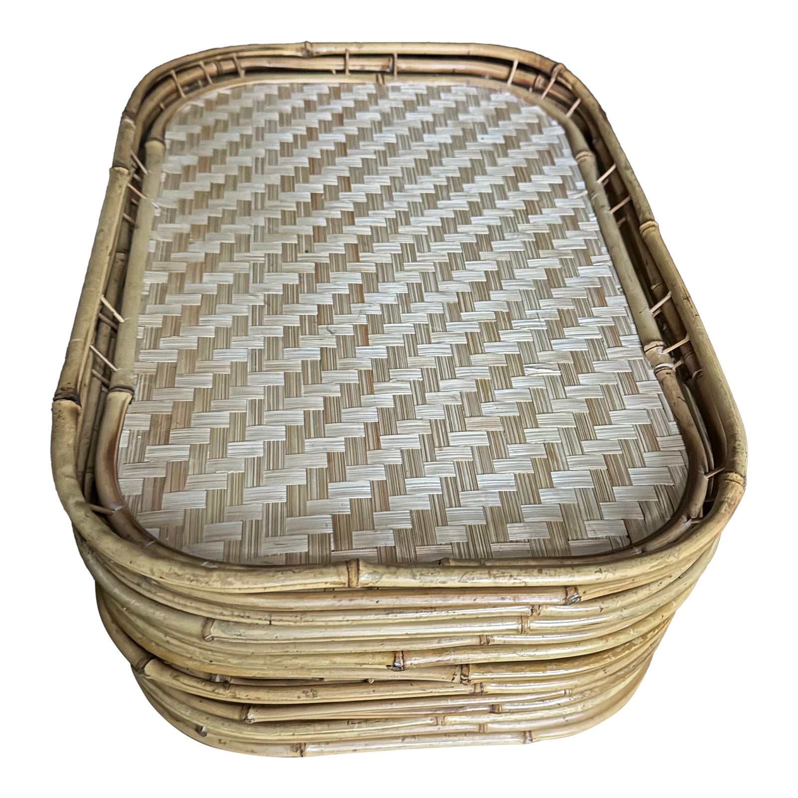 Vintage Bamboo Rattan Tiki Boho Serving Trays Set of 10 | Chairish