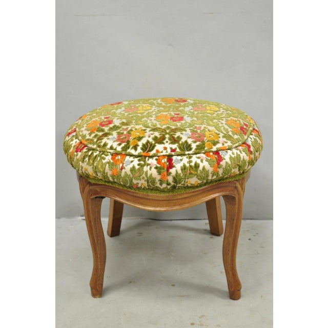 Vintage French Country Provincial Style Walnut Round Seat Vanity Bench Stool. Item appears to be a chair that was...
