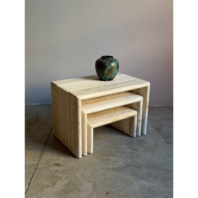 Postmodern Travertine Nesting Side Tables, a Set of 3 For Sale - Image 10 of 12