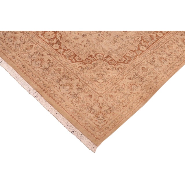 Shabby Chic Floral 1990's Pak-Persian Tan/Brown Wool Rug - 8'1'' X 10'3'' For Sale - Image 3 of 9