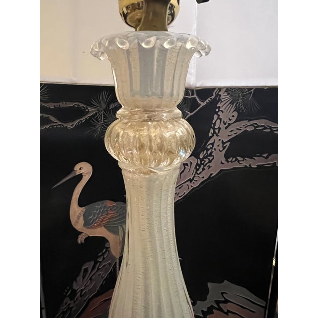 1940s Tall Murano Glass Table Lamp With Gold Flecks on Gilded Base For Sale - Image 4 of 13