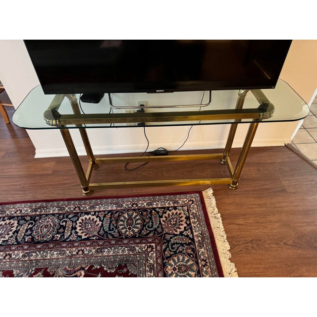 Mid 20th Century Mid-Century Modern Italian Style Gilded Brass Glass Top Console Hall Table For Sale - Image 5 of 9