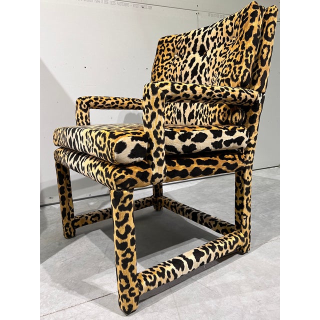 Leopard Velvet Dining Room Parson Chairs Attributed to Milo Baughman for Thayer Coggin Set of 6
