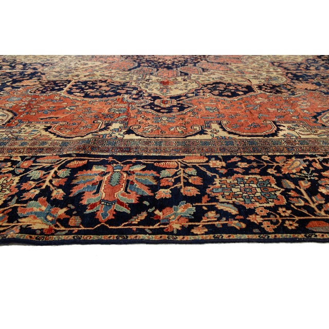 Oversized Antique Persian Farahan Red Wool Rug Featuring a Medallion Design For Sale - Image 10 of 12