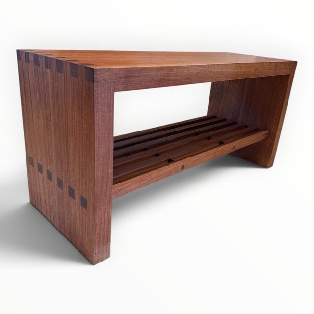 Contemporary Modern Custom Teak Hall Bench For Sale - Image 3 of 6