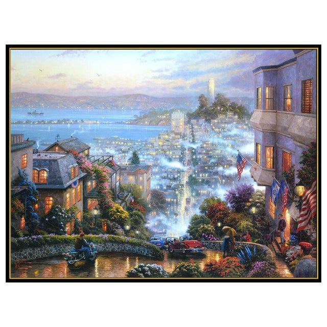 Realism Late 20th Century San Francisco Lombard Street, Thomas Kinkade For Sale - Image 3 of 7
