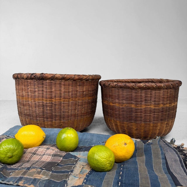 1960s Vintage Japanese Bamboo Baskets, 1960s, Set of 2 For Sale - Image 5 of 16