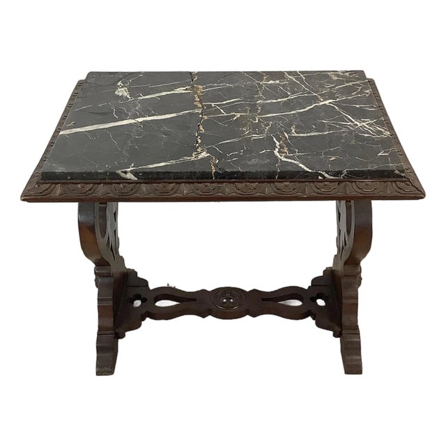 Renaissance Revival Marble Top Table With Carved Base For Sale
