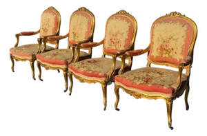 Set of 4 Antique French Louis XV Style Giltwood & Aubusson Tapestry Fauteuil Arm Chairs