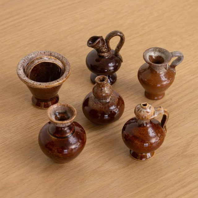 1950s Set of 6 French Glazed Ceramic Miniature Vases For Sale - Image 4 of 10
