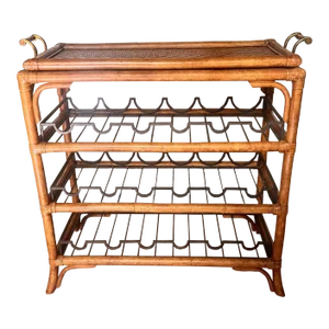 1990s Maitland-Smith Rattan & Bamboo Bar Cart / Wine Rack With Removable Tray