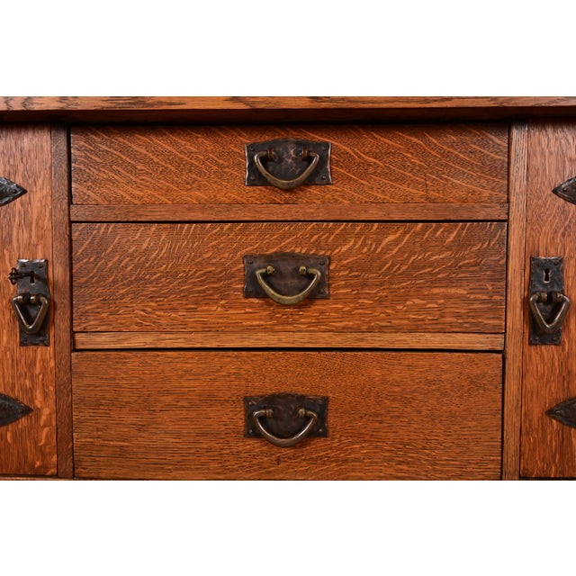 Gustav Stickley Antique Mission Oak Arts & Crafts Strap Hinge Sideboard, Circa 1910 For Sale - Image 9 of 14