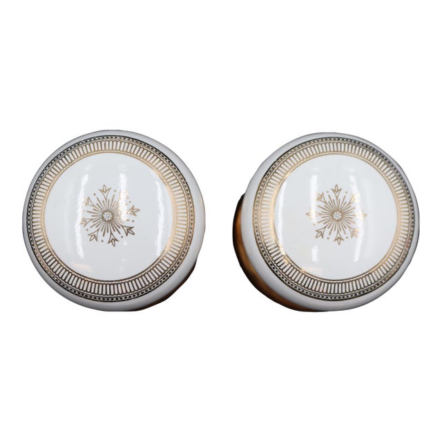 Vintage Gold Snowflake Porcelain & Brass Dummy Door Knob Set For Sale