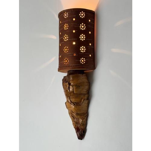 Swedish Folk Art Wood Wall Sconce with Birch Bark Shade, 1950 For Sale - Image 4 of 16