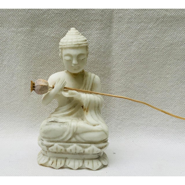 Antique Chinese Hand-Carved Alabaster Seated Buddha Sculpture For Sale - Image 12 of 13