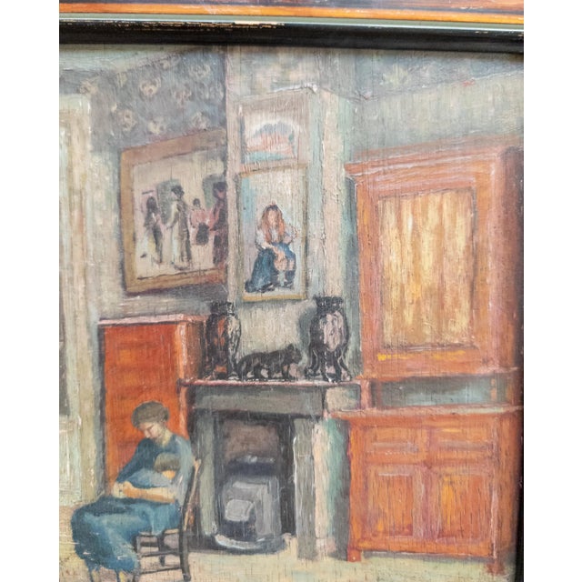Early 20th Century Oil on Wood Panel Painting of Mother and Child in an Interior Scene For Sale - Image 9 of 12