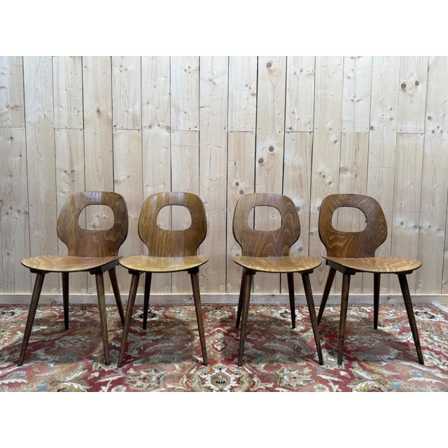 Vintage Baumann Eye Model Chairs in Wood, 1950s, Set of 4 For Sale - Image 13 of 13