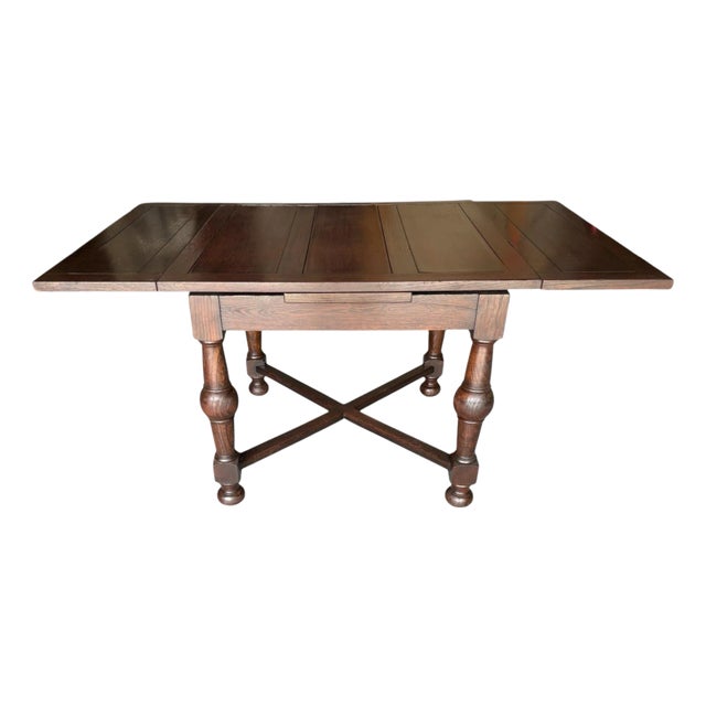 1930s Draw Leaf Solid Oak Table For Sale