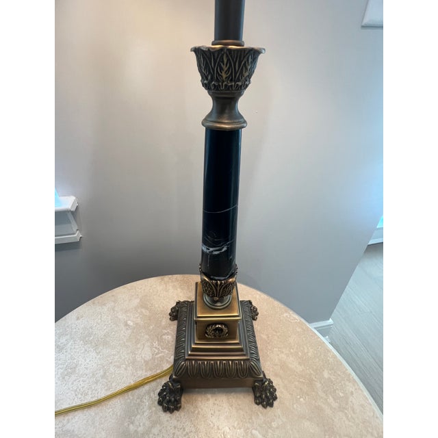 Maitland Smith Table Lamp with Marble Shaft and silk pleated shade 36h Neoclassical style with Corinthian column