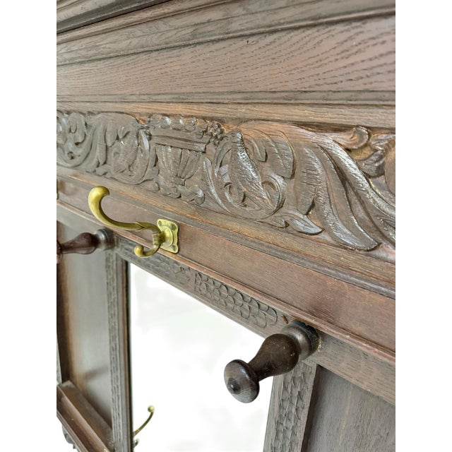 Renaissance Revival Hand-Carved Coat Rack with Mirror, 1900s For Sale - Image 10 of 12