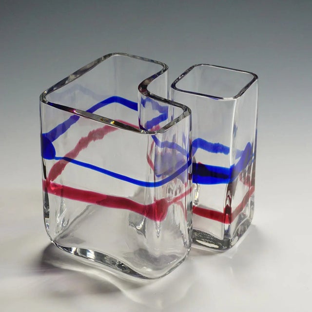 Art Glass Vases by Erick Hoeglund for Vrigstad Glassworks ca. 1980s Pair of rectangular art glass vases designed by Erick...