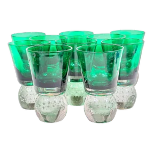 Vintage Carl Erickson Emerald Bubble Glass Wine Glasses-Set of 10