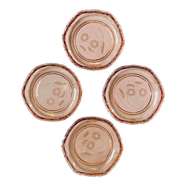 Vintage Pink Glass Floral Dessert Dishes- Set of 4 For Sale