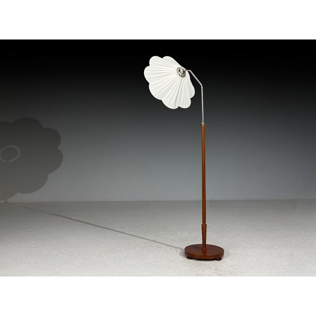 Swedish Art Deco, Floor Lamp, Wood, Metal, Silk, Sweden, 1930s For Sale - Image 4 of 9