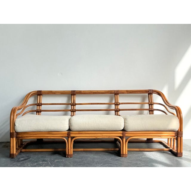 Vintage Boho Brown Jordan Bent Rattan Sofa For Sale In West Palm - Image 6 of 6