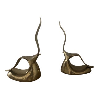 1970s Pair of Brass Bird Bookends For Sale