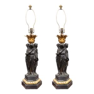 Pair of 19th Century Bronze and Parcel Gilt Sculptures of the Three Graces Electrified