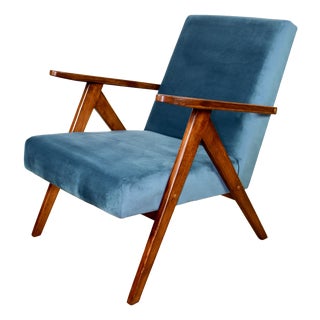 Vintage VAR B-310 Chair in Blue Sky Velvet and Wood, 1960s For Sale