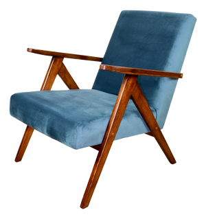 Vintage VAR B-310 Chair in Blue Sky Velvet and Wood, 1960s