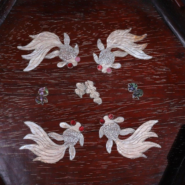Late 19th Century Hexagonal Wood Tray With Mother-of-Pearl Goldfish Inlay For Sale - Image 10 of 10
