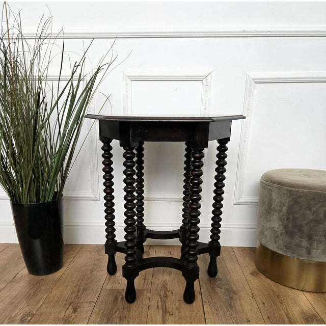 Antique Italian Hexagonal Side Table in Black Walnut, 1890s For Sale - Image 5 of 9