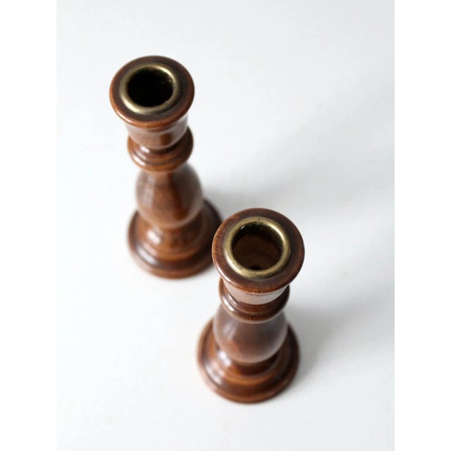 Mid 20th Century Vintage Wooden Candlestick Holders Pair For Sale - Image 5 of 10