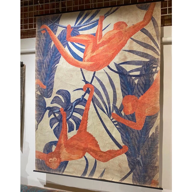 Tan 1 of 11 Decorative “Antiqued” French Wallpaper Panels of Monkeys, 'Limited Edition' For Sale - Image 8 of 10