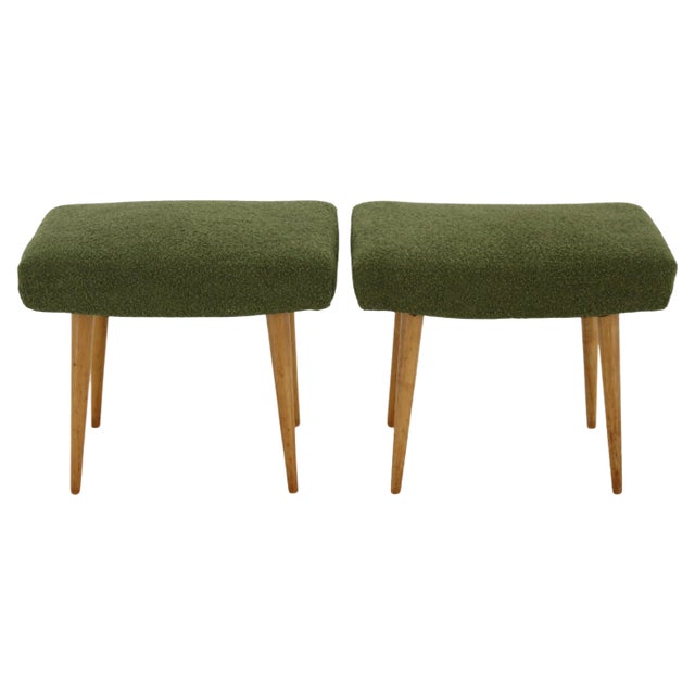 Set of Beech Stools in Boucle, Czechoslovakia, 1960s For Sale
