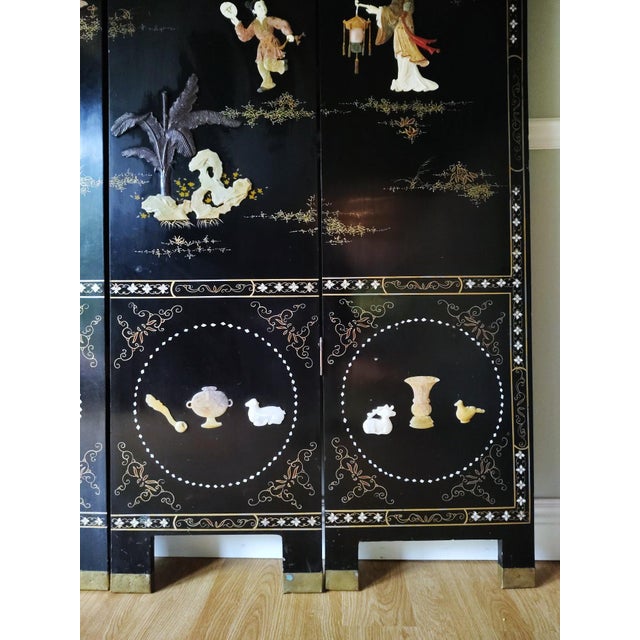 Black Early 20th Century Chinese Coromandel Soap Stone Screen For Sale - Image 8 of 18
