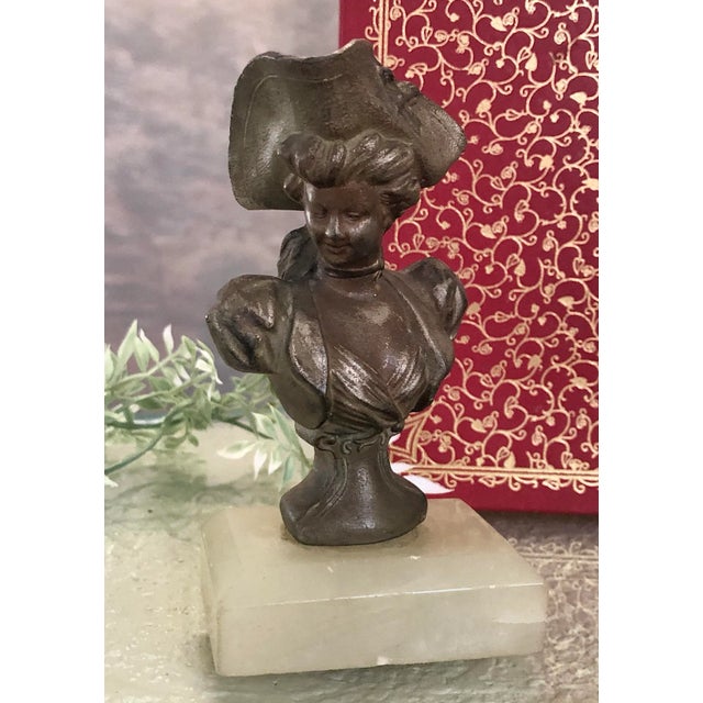 Early 20th Century Antique Spelter Bust on Marble Victorian Woman For Sale - Image 5 of 10