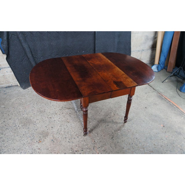 Antique American Victorian Cherry Oval Drop Leaf Farmhouse Dining Table 126" For Sale - Image 6 of 12